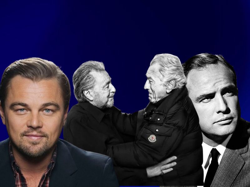rober de niro alpacino marlond brando na slici, plava pozadina